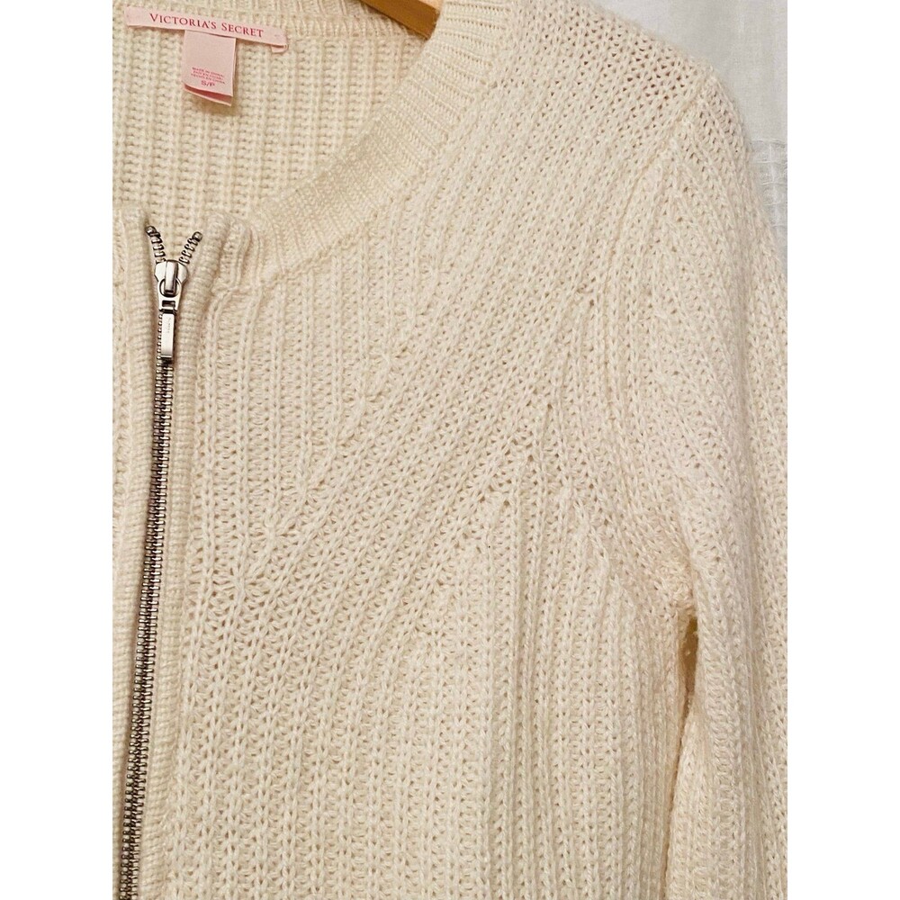Victoria Secret Womens Zip Up Knit Sweater Size S Color Cream - Picture 3 of 4